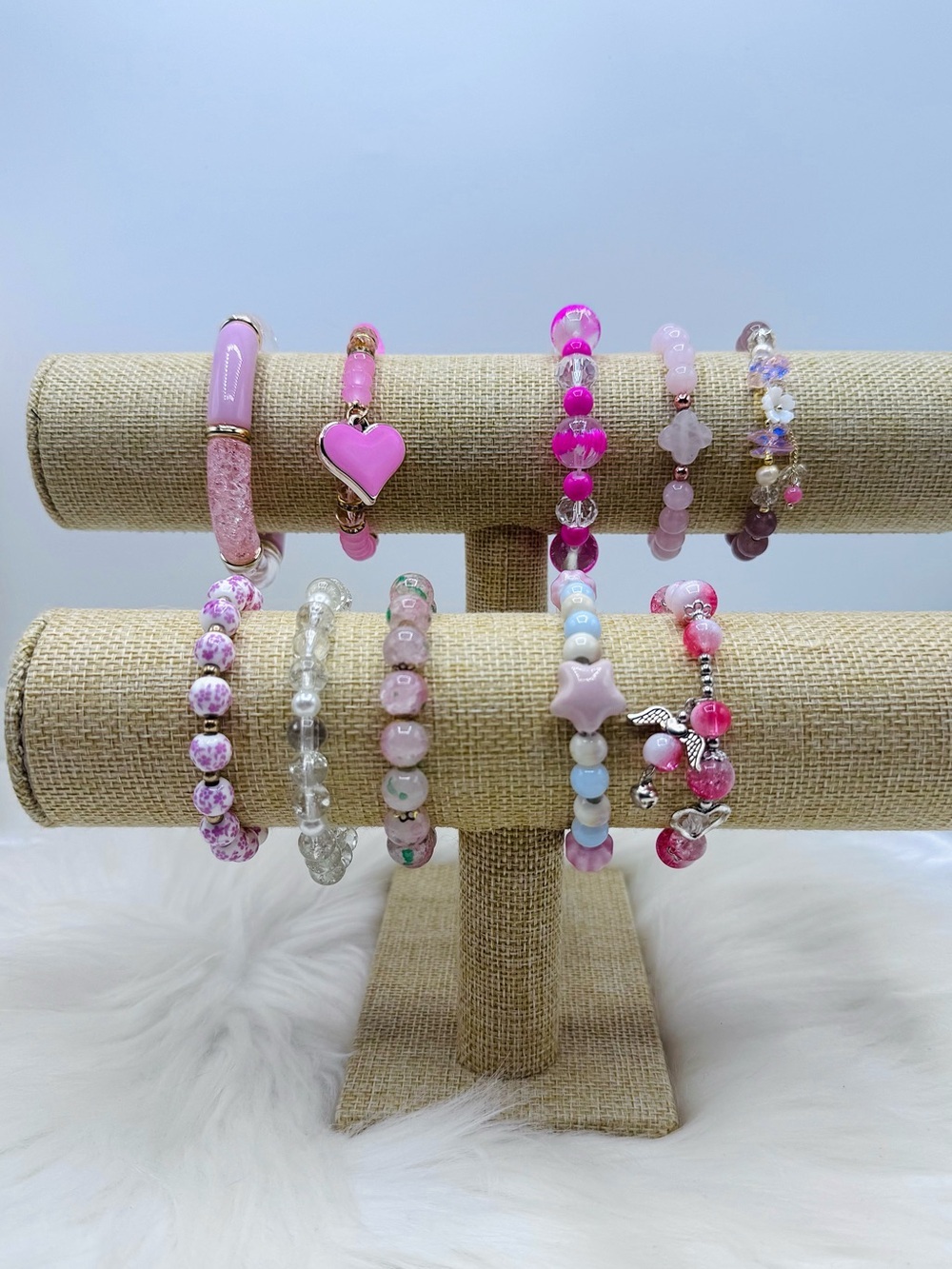 Pink Theme Beaded Bracelet Bundle | 10 Assorted Stretch Bracelets